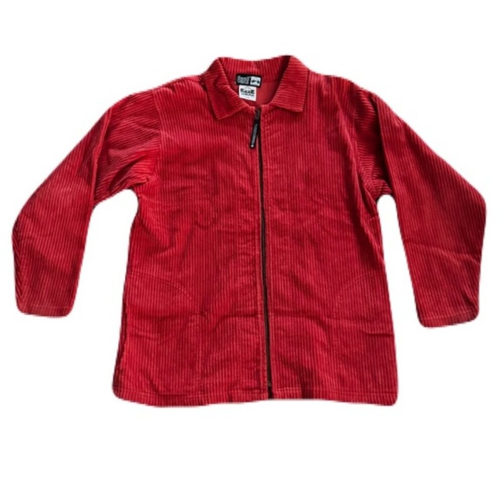 Vintage Ezze Wear Medium Red Corduroy Full Zip Jacket Fit Loose
